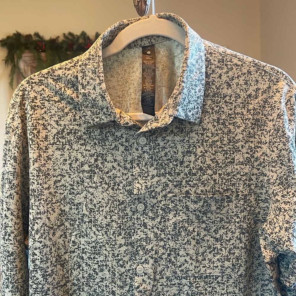 Men’s Lululemon,  green, long sleeved, button-down, casual shirt.